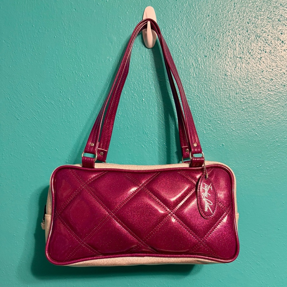 Trophy Queen diamond stitch purple glitter purse